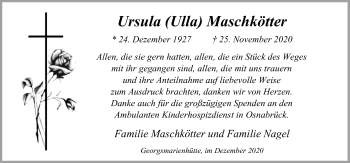 Traueranzeige von Ursula Maschkötter von Neue Osnabrücker Zeitung GmbH & Co. KG