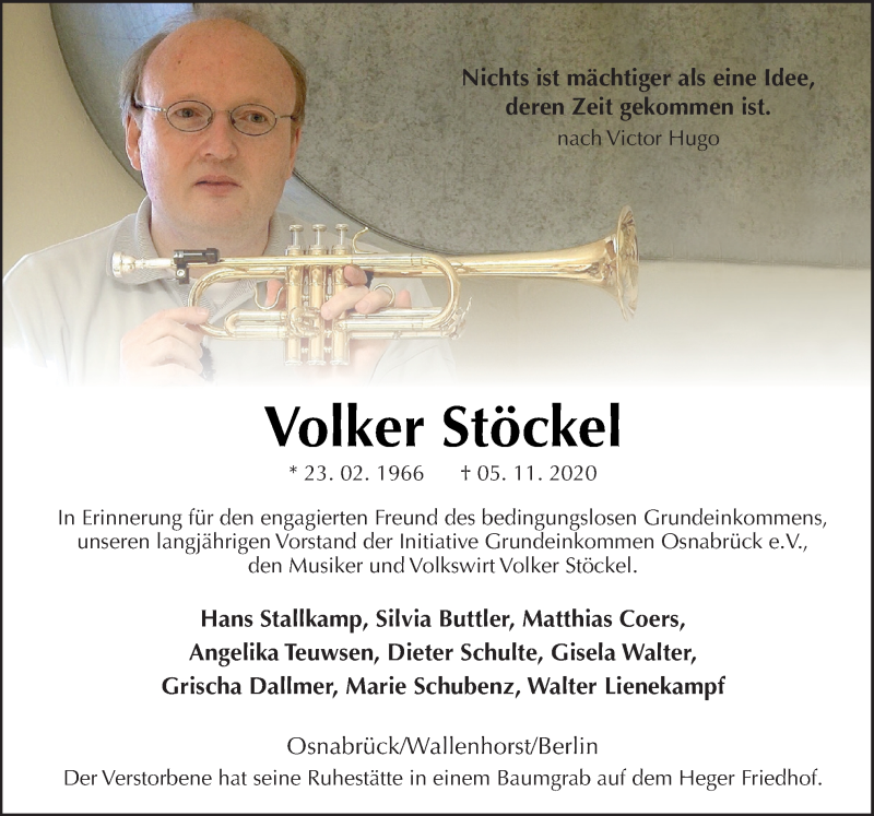  Traueranzeige für Volker Stöckel vom 05.12.2020 aus Neue Osnabrücker Zeitung GmbH & Co. KG
