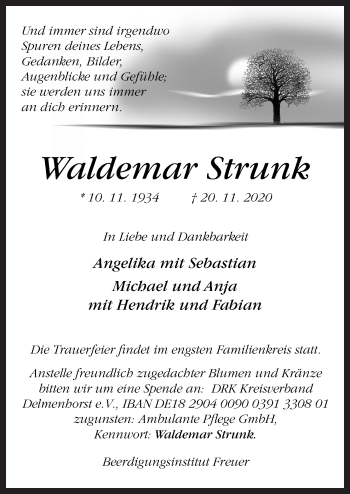 Traueranzeige von Waldemar Strunk von Neue Osnabrücker Zeitung GmbH & Co. KG