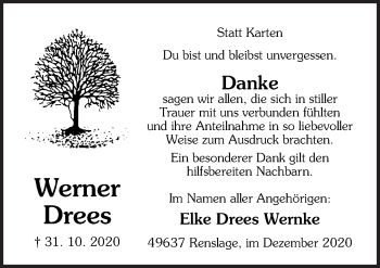 Traueranzeige von Werner Drees von Neue Osnabrücker Zeitung GmbH & Co. KG