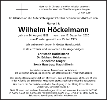 Traueranzeige von Wilhelm Höckelmann von Neue Osnabrücker Zeitung GmbH & Co. KG