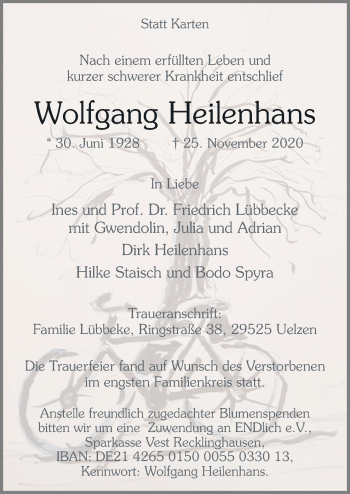 Traueranzeige von Wolfgang Heilenhans von Neue Osnabrücker Zeitung GmbH & Co. KG
