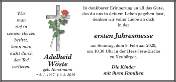 Traueranzeige von Adelheid Wöste von Neue Osnabrücker Zeitung GmbH & Co. KG