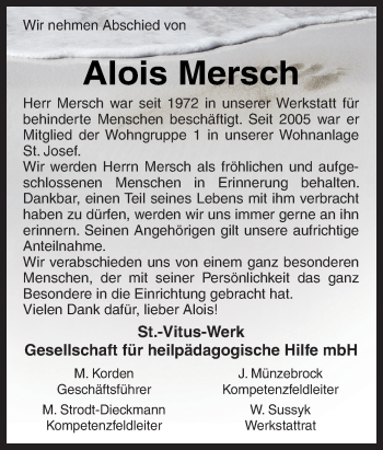 Traueranzeige von Alois Mersch von Neue Osnabrücker Zeitung GmbH & Co. KG