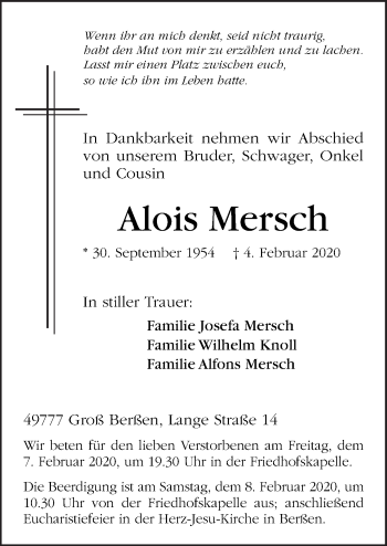 Traueranzeige von Alois Mersch von Neue Osnabrücker Zeitung GmbH & Co. KG