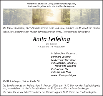 Traueranzeige von Anita Leifeling von Neue Osnabrücker Zeitung GmbH & Co. KG