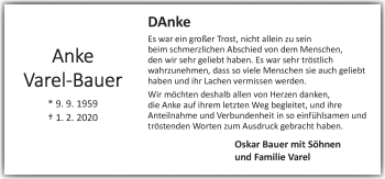 Traueranzeige von Anke Varel-Bauer von Neue Osnabrücker Zeitung GmbH & Co. KG