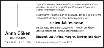 Traueranzeige von Anna Gäken von Neue Osnabrücker Zeitung GmbH & Co. KG