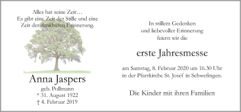 Traueranzeige von Anna Jaspers von Neue Osnabrücker Zeitung GmbH & Co. KG
