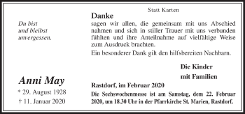 Traueranzeige von Anni May von Neue Osnabrücker Zeitung GmbH & Co. KG
