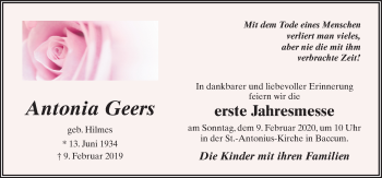 Traueranzeige von Antonia Geers von Neue Osnabrücker Zeitung GmbH & Co. KG
