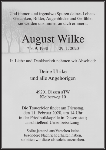 Traueranzeige von August Wilke von Neue Osnabrücker Zeitung GmbH & Co. KG