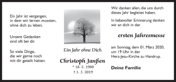 Traueranzeige von Christoph Janßen von Neue Osnabrücker Zeitung GmbH & Co. KG