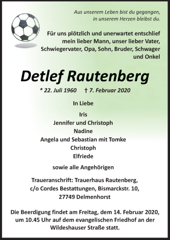 Traueranzeige von Detlef Rautenberg von Neue Osnabrücker Zeitung GmbH & Co. KG