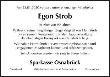 Traueranzeige von Egon Strob von Neue Osnabrücker Zeitung GmbH & Co. KG