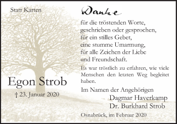Traueranzeige von Egon Strob von Neue Osnabrücker Zeitung GmbH & Co. KG