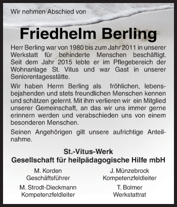 Traueranzeige von Friedhelm Berling von Neue Osnabrücker Zeitung GmbH & Co. KG