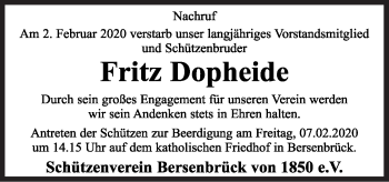 Traueranzeige von Fritz Dopheide von Neue Osnabrücker Zeitung GmbH & Co. KG