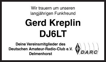 Traueranzeige von Gerd Kreplin von Neue Osnabrücker Zeitung GmbH & Co. KG
