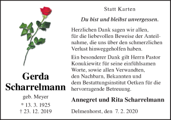 Traueranzeige von Gerda Scharrelmann von Neue Osnabrücker Zeitung GmbH & Co. KG