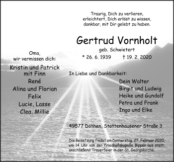Traueranzeige von Gertrud Vornholt von Neue Osnabrücker Zeitung GmbH & Co. KG