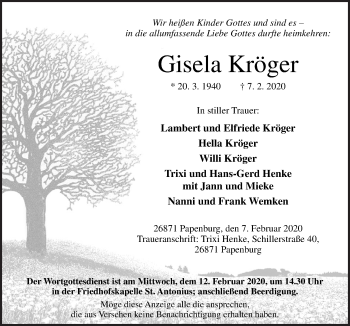 Traueranzeige von Gisela Kröger von Neue Osnabrücker Zeitung GmbH & Co. KG