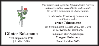 Traueranzeige von Günter Bolsmann von Neue Osnabrücker Zeitung GmbH & Co. KG