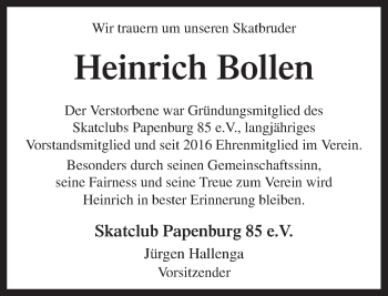 Traueranzeige von Heinrich Bollen von Neue Osnabrücker Zeitung GmbH & Co. KG