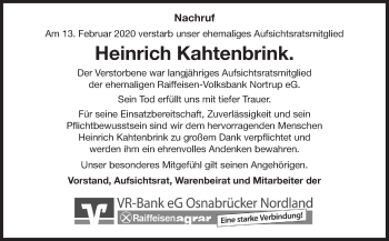 Traueranzeige von Heinrich Kahtenbrink von Neue Osnabrücker Zeitung GmbH & Co. KG
