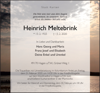 Traueranzeige von Heinrich Meltebrink von Neue Osnabrücker Zeitung GmbH & Co. KG