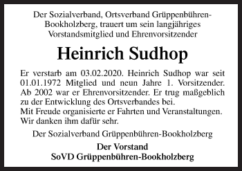 Traueranzeige von Heinrich Sudhop von Neue Osnabrücker Zeitung GmbH & Co. KG