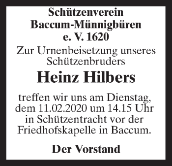 Traueranzeige von Heinz Hilbers von Neue Osnabrücker Zeitung GmbH & Co. KG