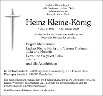 Traueranzeige von Heinz Kleine-König von Neue Osnabrücker Zeitung GmbH & Co. KG