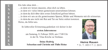 Traueranzeige von Heinz Rauen von Neue Osnabrücker Zeitung GmbH & Co. KG