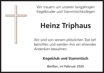 Traueranzeige von Heinz Triphaus von Neue Osnabrücker Zeitung GmbH & Co. KG