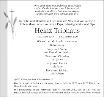 Traueranzeige von Heinz Triphaus von Neue Osnabrücker Zeitung GmbH & Co. KG