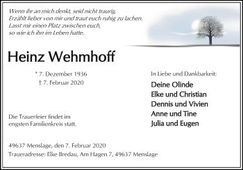 Traueranzeige von Heinz Wehmhoff von Neue Osnabrücker Zeitung GmbH & Co. KG