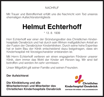 Traueranzeige von Helmut Echterhoff von Neue Osnabrücker Zeitung GmbH & Co. KG
