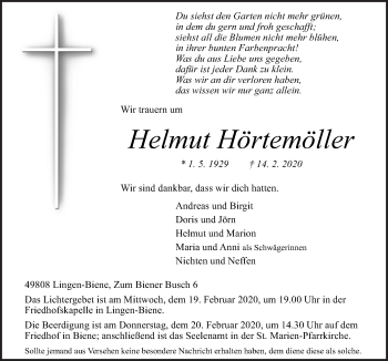 Traueranzeige von Helmut Hörtemöller von Neue Osnabrücker Zeitung GmbH & Co. KG