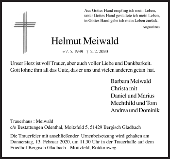 Traueranzeige von Helmut Meiwald von Neue Osnabrücker Zeitung GmbH & Co. KG