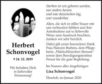 Traueranzeige von Herbert Schonvogel von Neue Osnabrücker Zeitung GmbH & Co. KG
