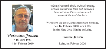 Traueranzeige von Hermann Jansen von Neue Osnabrücker Zeitung GmbH & Co. KG