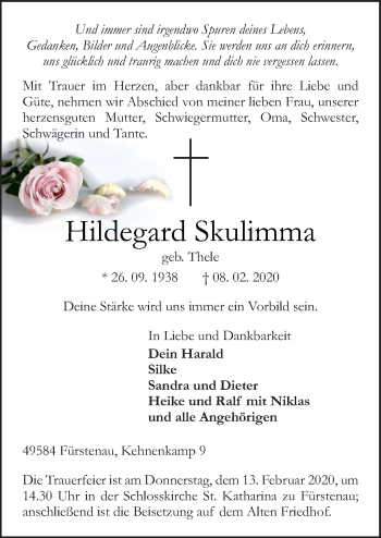 Traueranzeige von Hildegard Skulimma von Neue Osnabrücker Zeitung GmbH & Co. KG