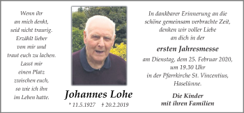 Traueranzeige von Johannes Lohe von Neue Osnabrücker Zeitung GmbH & Co. KG