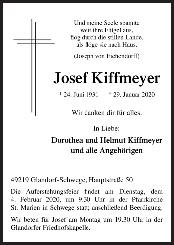 Traueranzeige von Josef Kiffmeyer von Neue Osnabrücker Zeitung GmbH & Co. KG