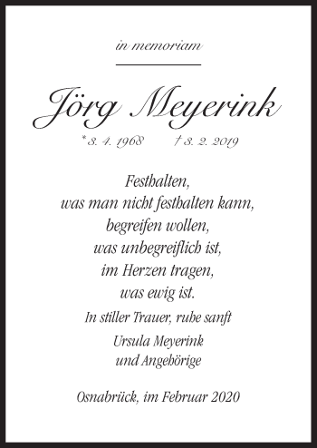 Traueranzeige von Jörg Meyerink von Neue Osnabrücker Zeitung GmbH & Co. KG