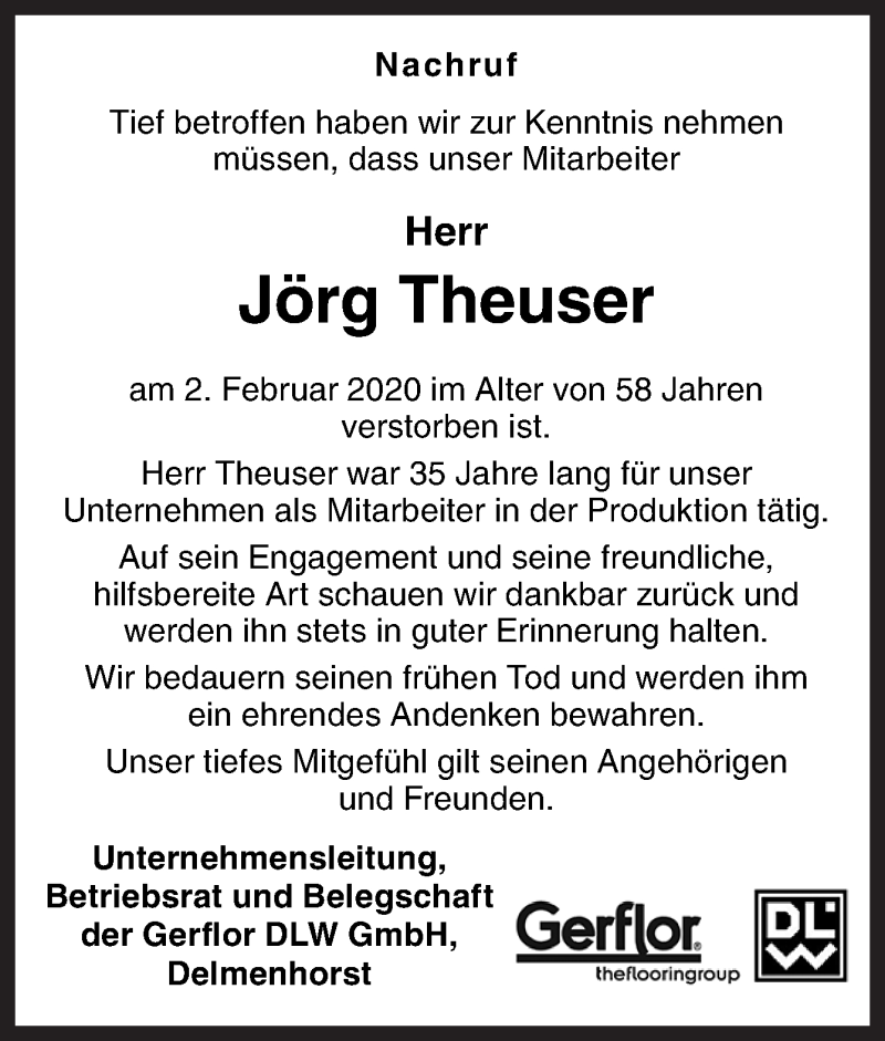  Traueranzeige für Jörg Theuser vom 08.02.2020 aus Neue Osnabrücker Zeitung GmbH & Co. KG