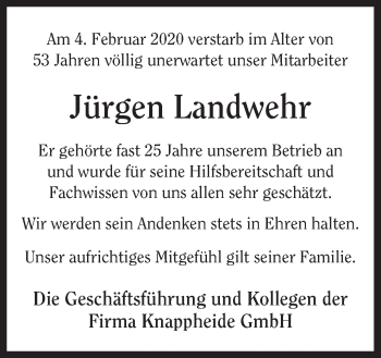 Traueranzeige von Jürgen Landwehr von Neue Osnabrücker Zeitung GmbH & Co. KG