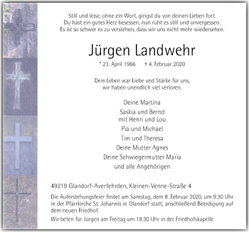 Traueranzeige von Jürgen Landwehr von Neue Osnabrücker Zeitung GmbH & Co. KG