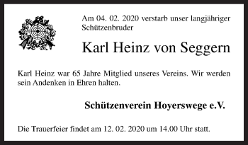 Traueranzeige von Karl Heinz von Seggern von Neue Osnabrücker Zeitung GmbH & Co. KG